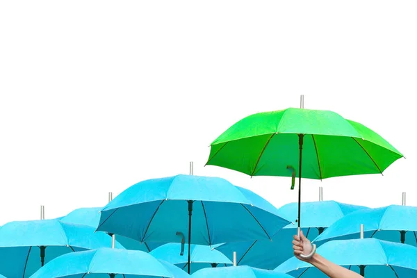 Het Verschil Stappen Naar Leiderschap Business Green Paraplu Onder Sky — Stockfoto