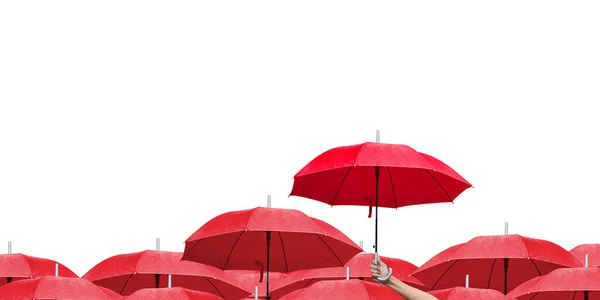 Différence Pour Renforcer Leadership Dans Les Affaires Parapluie Rouge Parmi — Photo