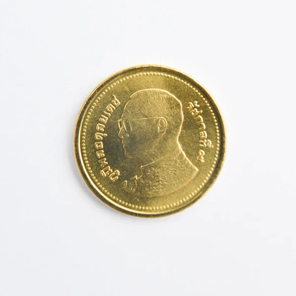 Fonte Baht Thai Coin Money Moeda Tailandesa Dinheiro Fundo Branco — Fotografia de Stock