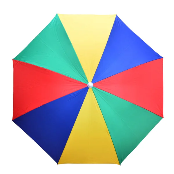 Färgglatt Paraply Isolerat Paraply Vit Bakgrund Ovanifrån — Stockfoto