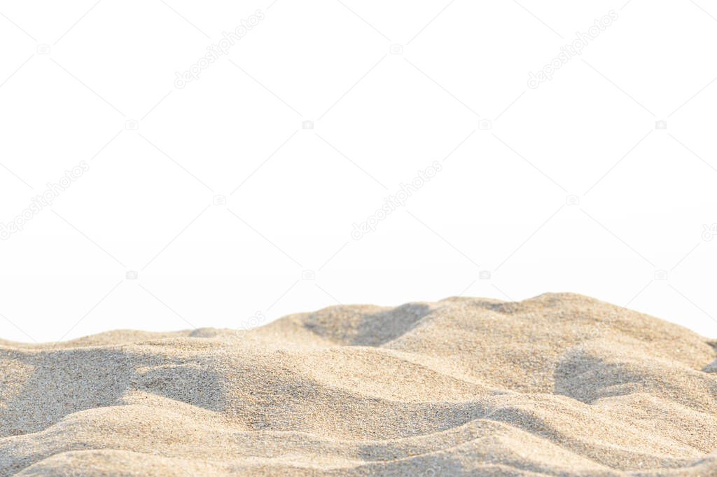 Sand dunes on white background selective focus
