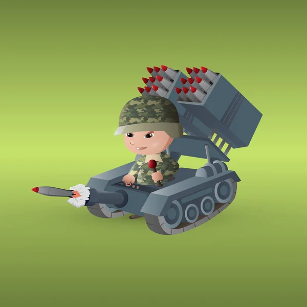 Bebé militar conduce un tanque vector ilustración — Vector de stock