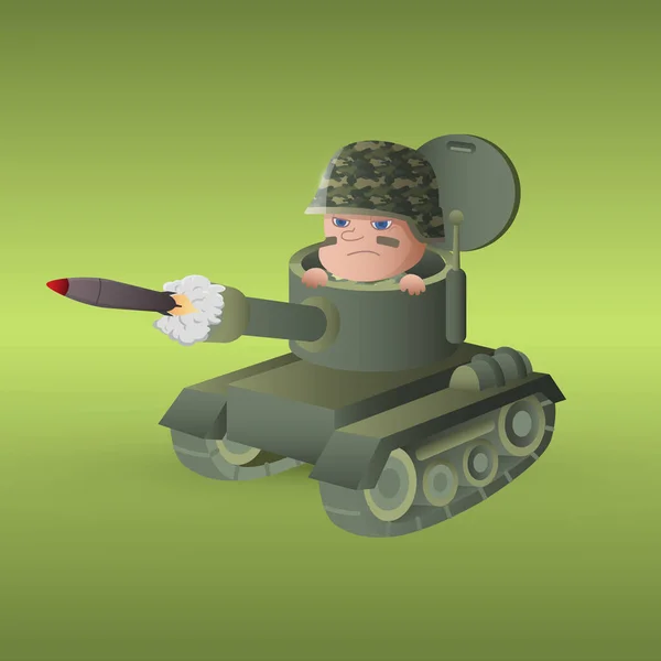 Bebé militar conduce un tanque vector ilustración — Vector de stock