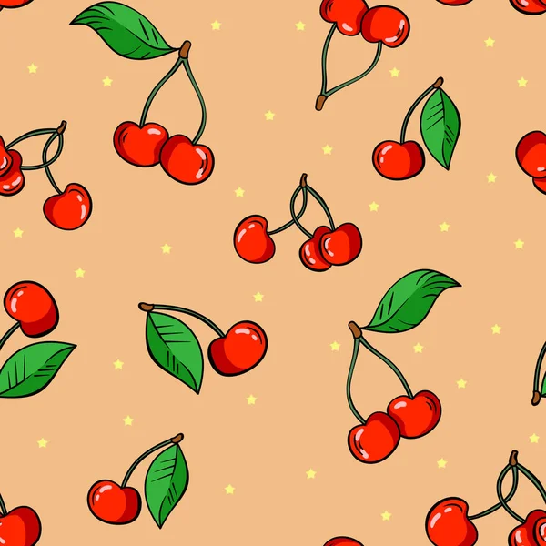 Seamless Pattern Cherries Peach Background Fabric Wallpaper Design Wrapping Paper — Stock Photo, Image