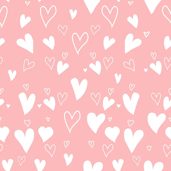 Безшовний Візерунок Білими Серцями Рожевому Тлі Шпалери Дизайн Тканини Обгортковий — стокове фото