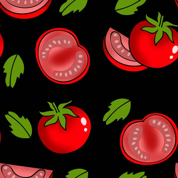 Seamless Pattern Set Tomatoes Black Background Wallpaper Fabric Design Good — Stock Photo, Image