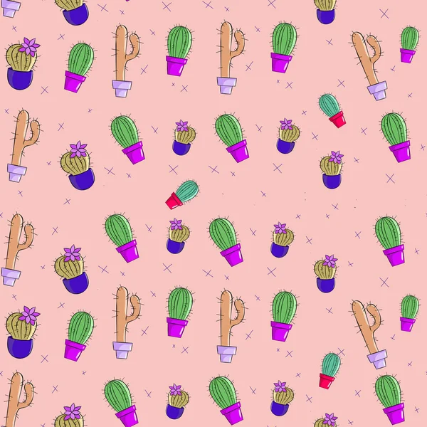 Seamless Pattern Set Cactus Pink Background Wallpaper Fabric Design Good — Stock Photo, Image