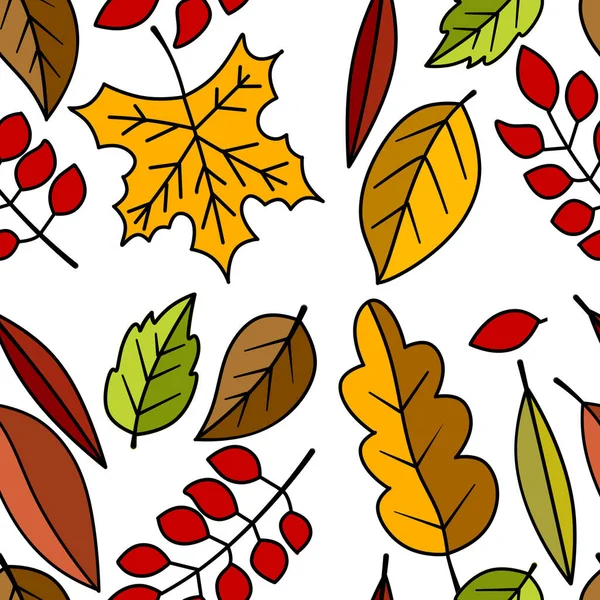 秋天叶子白色背景的无缝图案 棕枫树和橡树叶 壁纸和织物的设计 包装纸的想法 很适合印刷 — 图库照片#