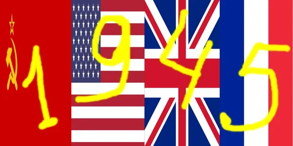Εσσδ Ηπα Ηνωμένο Βασίλειο Γαλλία Σημαίες Των Χωρών Των Νικητών — Φωτογραφία Αρχείου