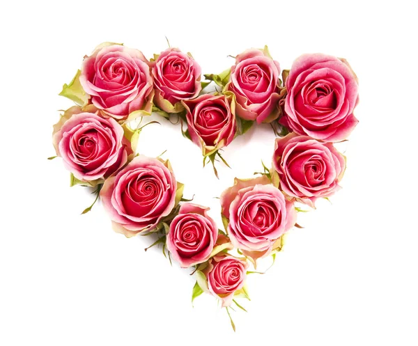 Simbol Hati Yang Terbuat Dari Bunga Mawar Merah Muda Segar — Stok Foto