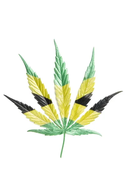Jamajska Flaga Ręcznie Barwiony Liść Pełni Uprawianej Konopi Cannabis Izolowany — Zdjęcie stockowe