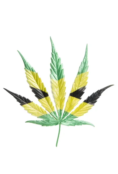 Jamaican Flag Hand Colored Leaf Full Grown Hemp Κάνναβη Απομονωμένο — Φωτογραφία Αρχείου