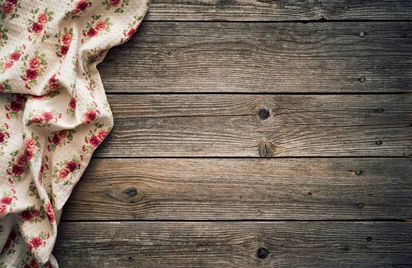 Vintage Küchentischdecke Auf Rustikalem Holztisch Aus Rauen Alten Holzdielen Texturierter — Stockfoto