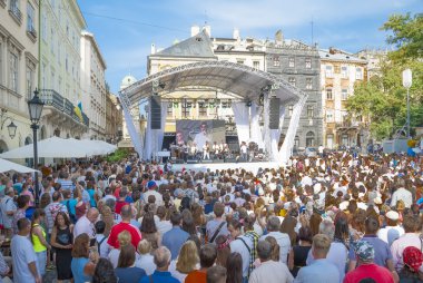 Lviv, Ukrayna-26 Haziran 2016: Caz Festivali 