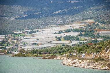 Büyüyen sebzeler için seralar. Demre şehri. Türkiye