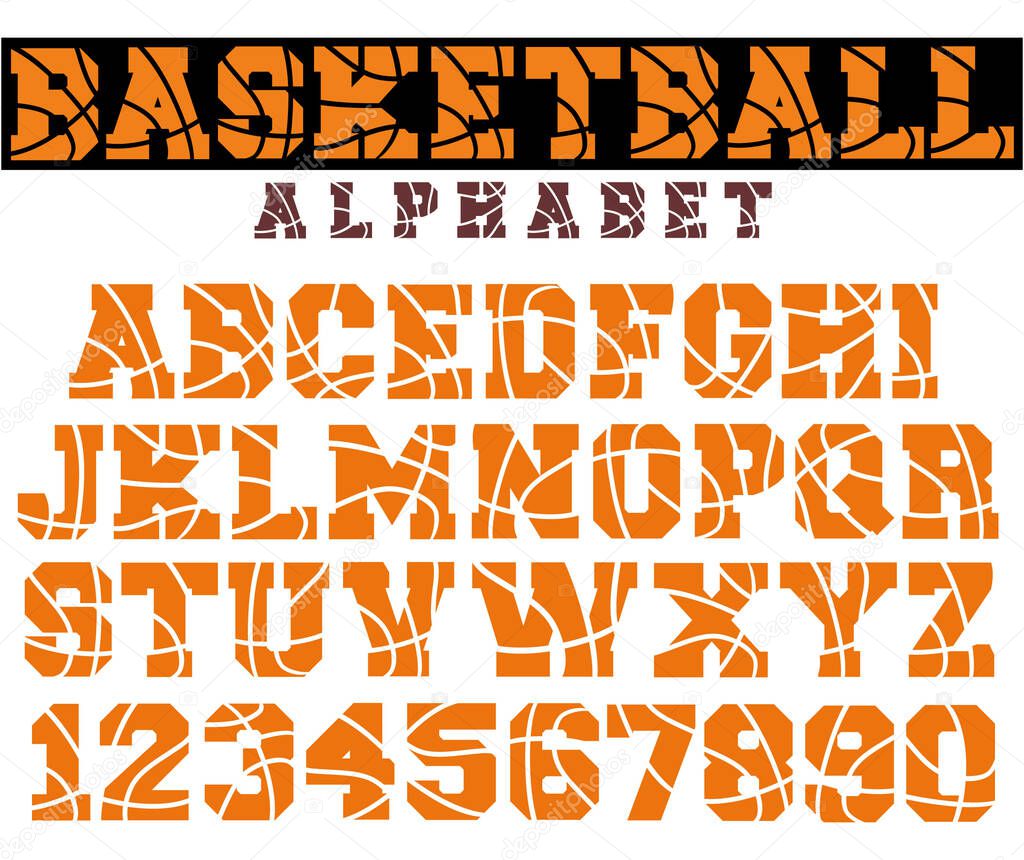 Basketball vector font. Sport font alphabet letters and numbers. Basketball design for t shirt.
