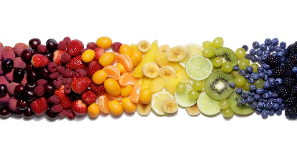 Rainbow Colorful Fruits Selection White Background Smoothie Milkshake Healthy Food — 스톡 사진