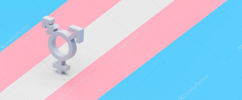 3D illustration of Transgender symbol in a flag background 