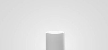 3d Beyaz podyum silindiri veya boş kaide, ürün için boş duruş ve beyaz ve minimal arkaplan üzerinde görüntüleme