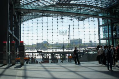 Central Railway Station, Berlin Germany. Elements of the interior of the central railway station. People inside the central train station.