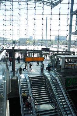 Central Railway Station, Berlin Germany. Elements of the interior of the central railway station. People inside the central train station.