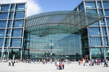 Central Railway Station, Berlin Germany. Elements of the interior of the central railway station. People inside the central train station.