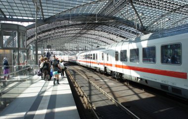 Central Railway Station, Berlin Germany. Elements of the interior of the central railway station. People inside the central train station.
