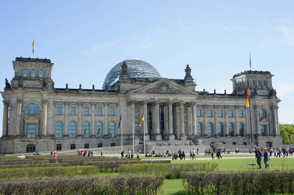 People Relaxing Grass Front Reichstag Building Seat German Parliament Deutscher Stock Picture