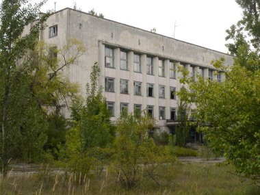 Terk edilmiş Pripyat şehrinin manzarası, Çernobil nükleer santrali yakınlarındaki hayalet kasaba..