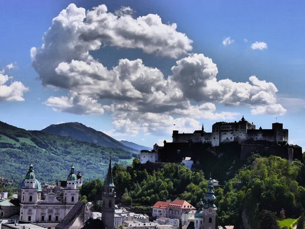 Blick Auf Den Zentralen Teil Der Stadt Salzburg Österreich — Stockfoto