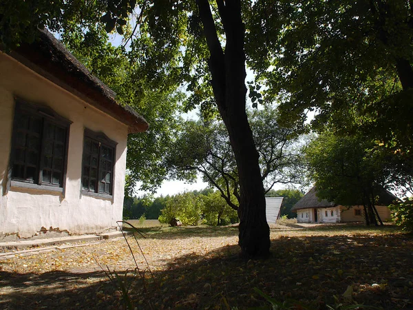 古い伝統的なウクライナの村の家 典型的な農村建築 夏の屋外風景 歴史遺産 Pirogovo — ストック写真