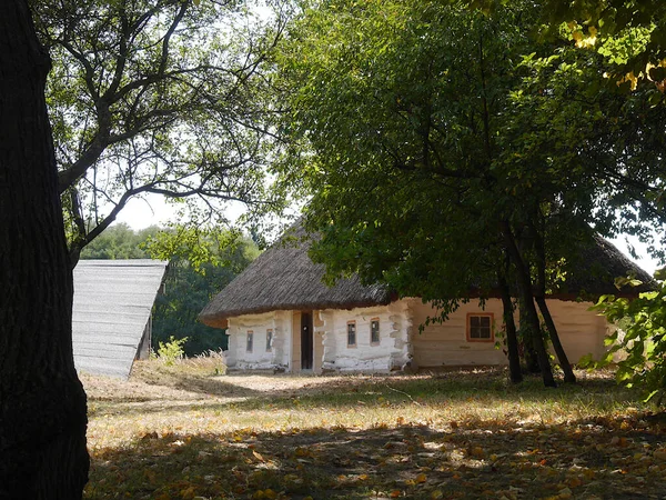Stare Tradycyjne Ukraińskie Domy Wiejskie Typowy Wiejski Architektura Letni Pejzaż — Zdjęcie stockowe