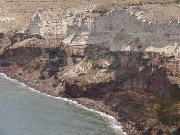 Вид Кальдеру Горы Средиземное Море Город Фира Маяка Акротири Остров — стоковое фото