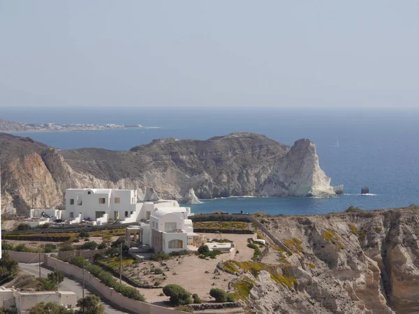 Vistas Caldeira Montanhas Mar Mediterrâneo Cidade Fira Akrotiri Lighthous Ilha — Fotografia de Stock