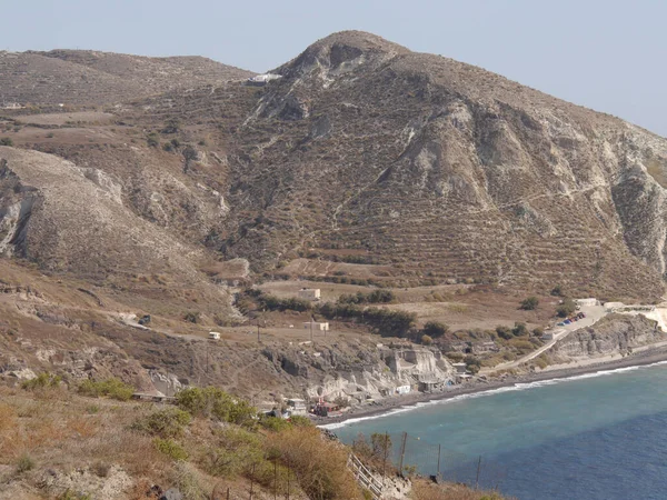Vistas Caldera Las Montañas Mar Mediterráneo Ciudad Fira Desde Akrotiri — Foto de Stock