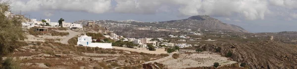 Panoramatický Výhled Město Akrotiri Starobylý Zřícený Hrad Kaldera Středozemní Moře — Stock fotografie