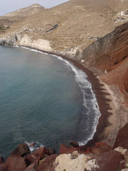 Roter Strand Der Nähe Der Stadt Akrotiri Auf Santorin Griechenland — Stockfoto