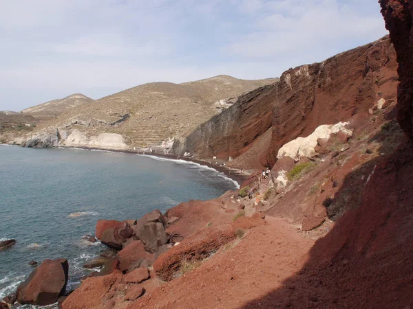 Roter Strand Der Nähe Der Stadt Akrotiri Auf Santorin Griechenland — Stockfoto