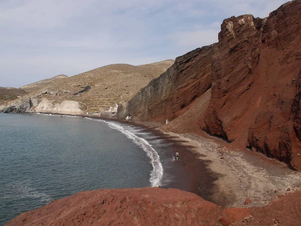 Красный Пляж Возле Города Акротири Острове Санторини Греция — стоковое фото