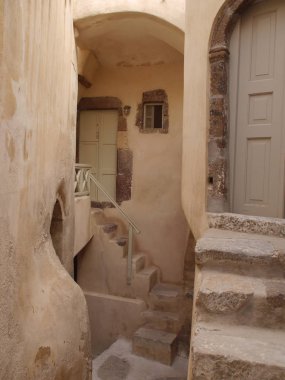 Views of Castle and typical buildings and streets of the central historical part. Emporio, the largest village of Santorini island,Greece.