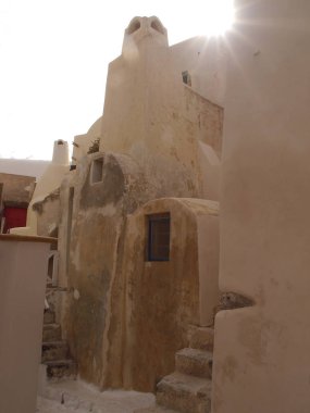 Views of Castle and typical buildings and streets of the central historical part. Emporio, the largest village of Santorini island,Greece.