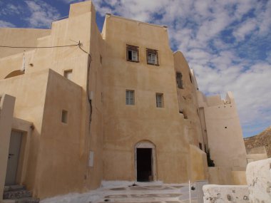 Views of Castle and typical buildings and streets of the central historical part. Emporio, the largest village of Santorini island,Greece.