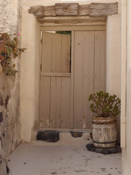 Ancient entrance doors of historic houses in Emporio, the largest village of Santorini island,Greece.