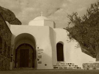 Temples and monasteries of the historical part of the Emporio, the largest village of Santorini island,Greece.