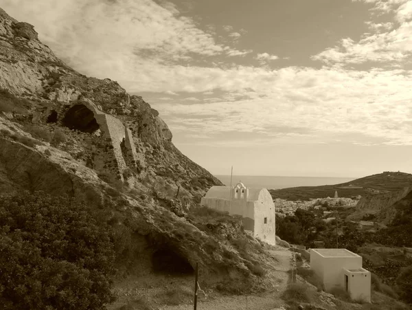Templos Mosteiros Parte Histórica Emporio Maior Aldeia Ilha Santorini Grécia — Fotografia de Stock