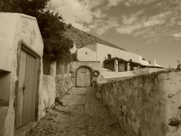 Emporio Pueblo Más Grande Isla Santorini Grecia Vistas Del Castillo — Foto de Stock