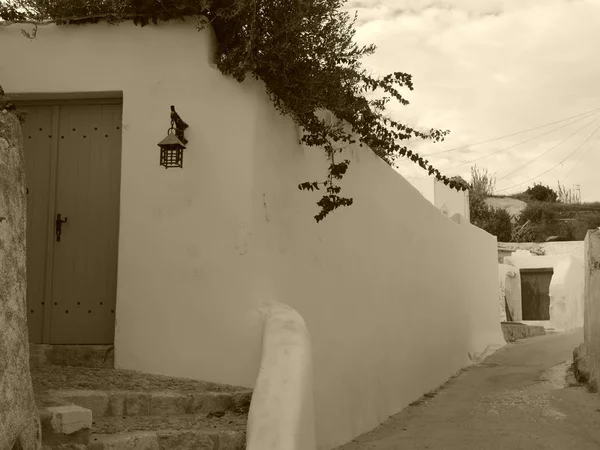 Emporio Maior Aldeia Ilha Santorini Grécia Vistas Castelo Edifícios Típicos — Fotografia de Stock