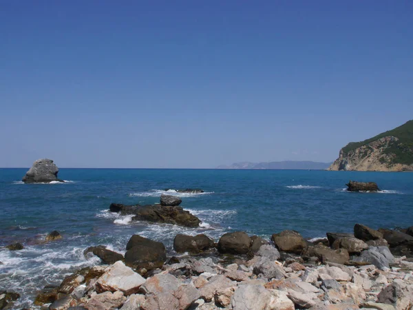 Vista Mar Montanhas Rochas Praias Ilhas Céu Ilha Skopelos Grécia — Fotografia de Stock