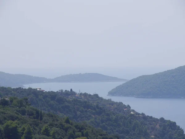 Vista Del Mar Montañas Rocas Playas Islas Cielo Isla Skopelos — Foto de Stock