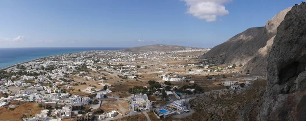 Vue Panoramique Village Perissa Sur Île Santorin Depuis Sommet Montagne — Photo